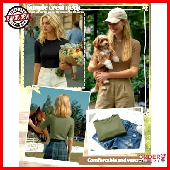 Slim Fit Half Sleeve Cotton Tees 4-Pack Women's Crewneck Tops - Picture 4 of 5